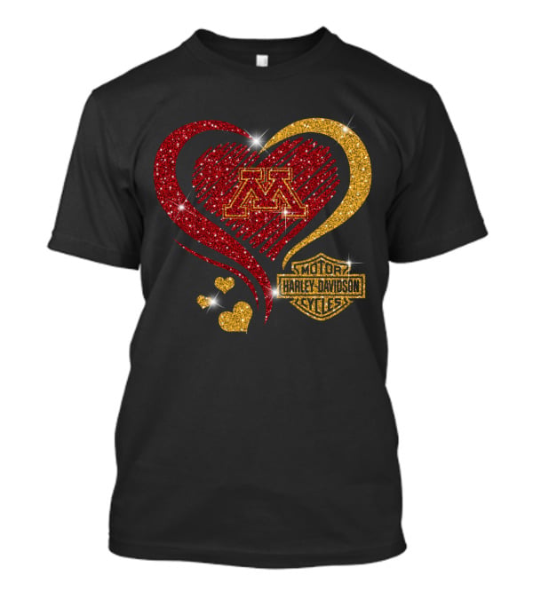 Minnesota Golden Gophers Heart Motor Harley Davidson Cycles T-Shirt