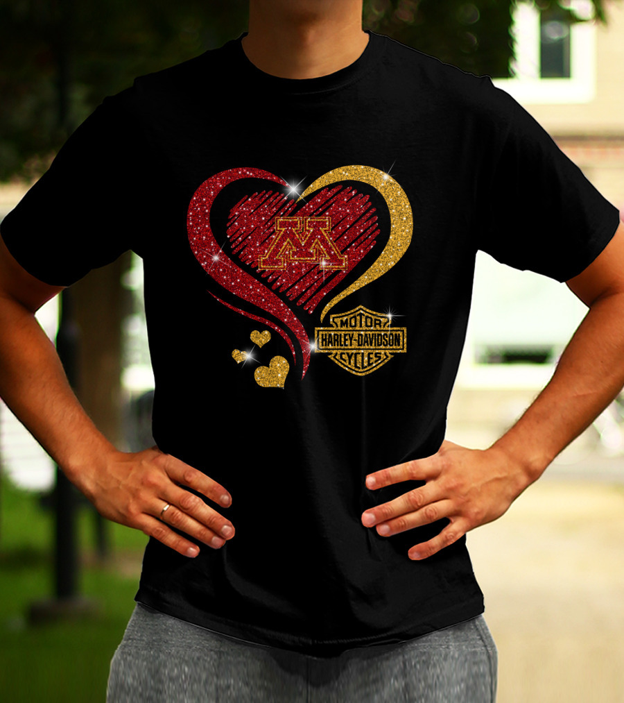 Minnesota Golden Gophers Heart Motor Harley Davidson Cycles T-Shirt