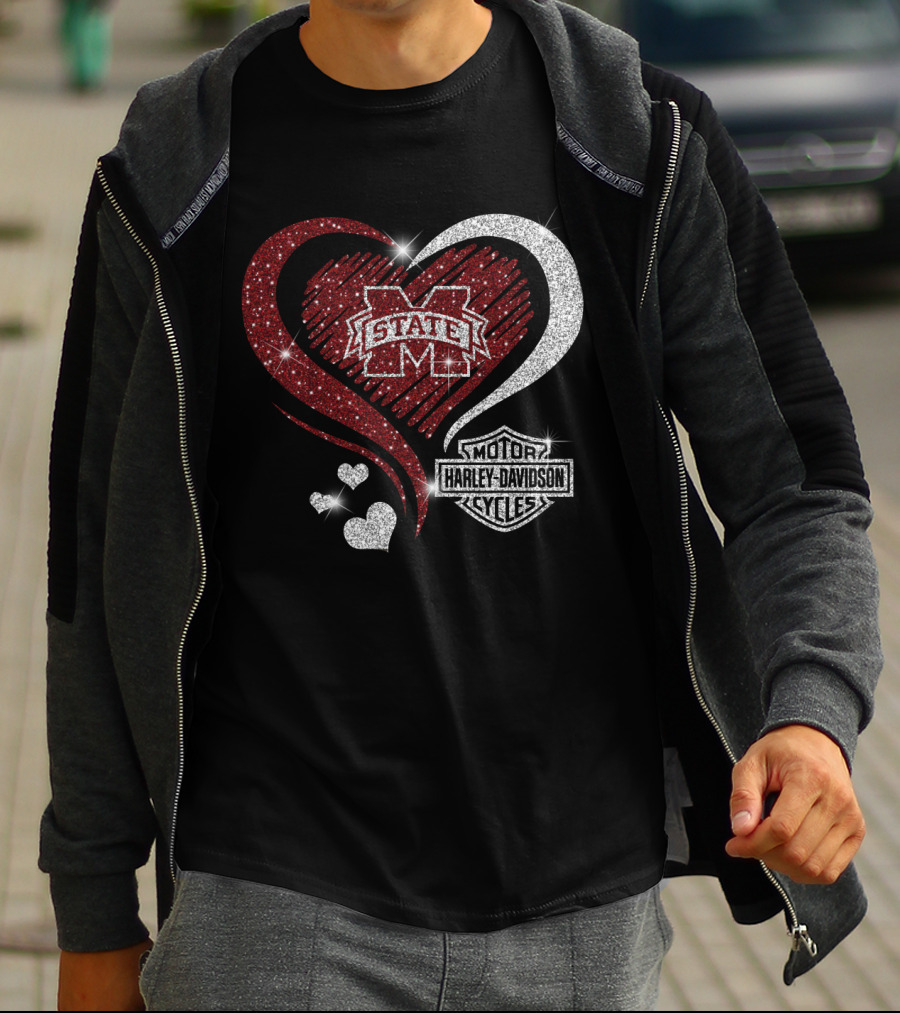 Mississippi State Bulldogs Harley Davidson Heart Combination T-Shirt