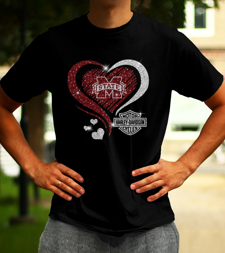 Mississippi State Bulldogs Harley Davidson Heart Combination T-Shirt