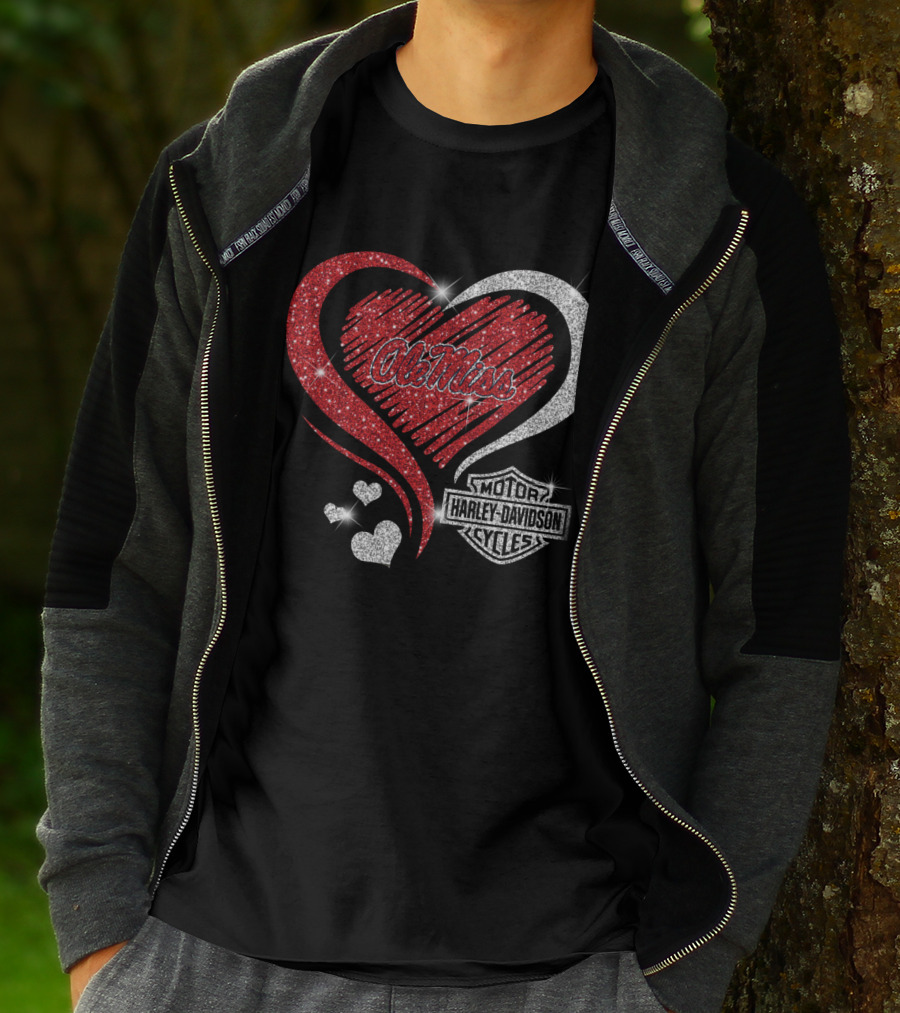 Ole Miss Rebels Heart Harley Davidson Cycles T-Shirt