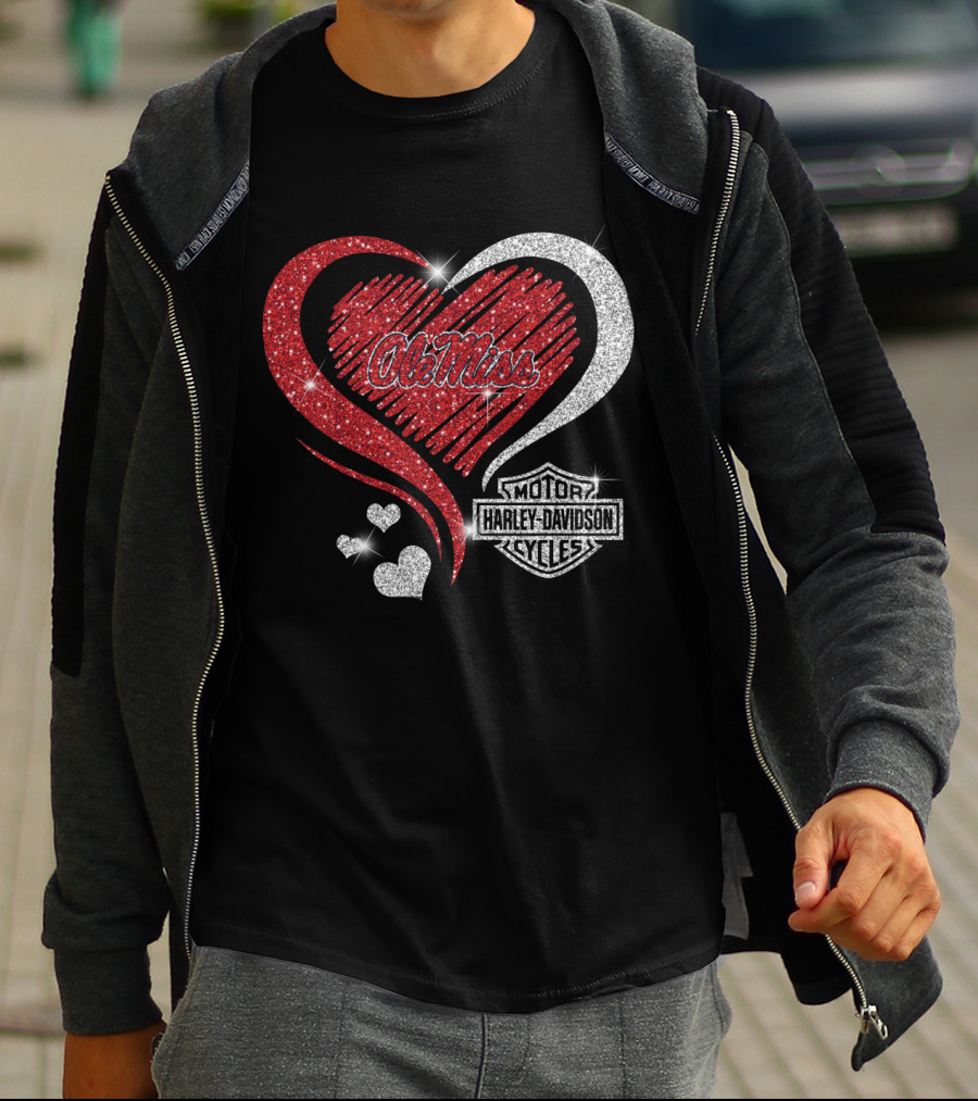 Ole Miss Rebels Heart Harley Davidson Cycles T-Shirt
