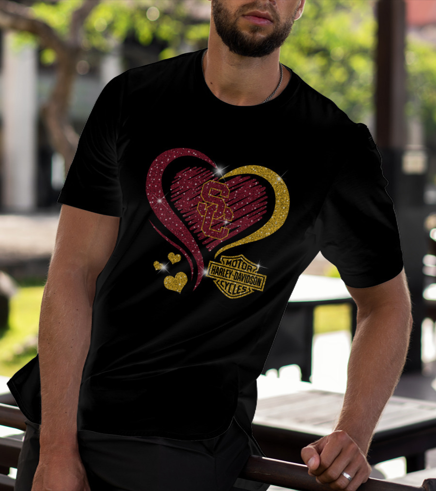 0306Hd Usc Trojans Sc Heart Harley Davidson Motor Cycles T-Shirt