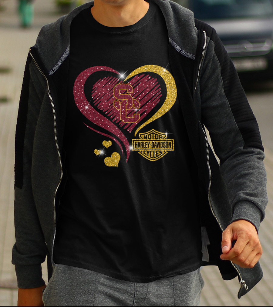 0306Hd Usc Trojans Sc Heart Harley Davidson Motor Cycles T-Shirt