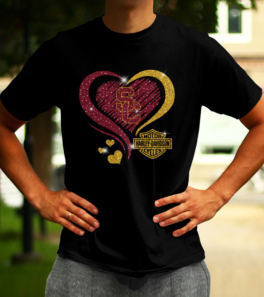 0306Hd Usc Trojans Sc Heart Harley Davidson Motor Cycles T-Shirt