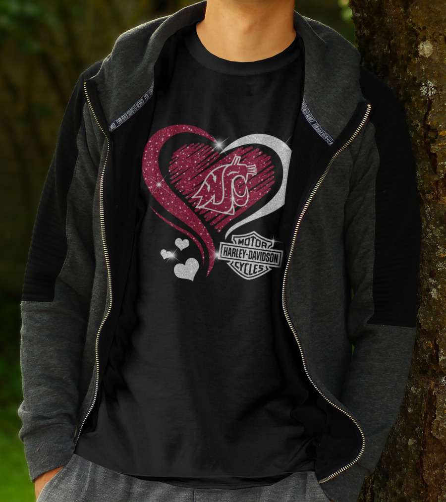 0306Hd Washington State Cougars Wsu Motor Harley Davidson Cycles Sparkling Heart Theme T-Shirt