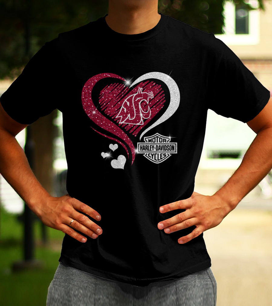 0306Hd Washington State Cougars Wsu Motor Harley Davidson Cycles Sparkling Heart Theme T-Shirt