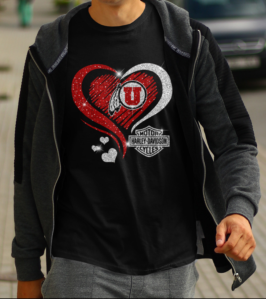 Utah Utes Harley Davidson Heart T-Shirt