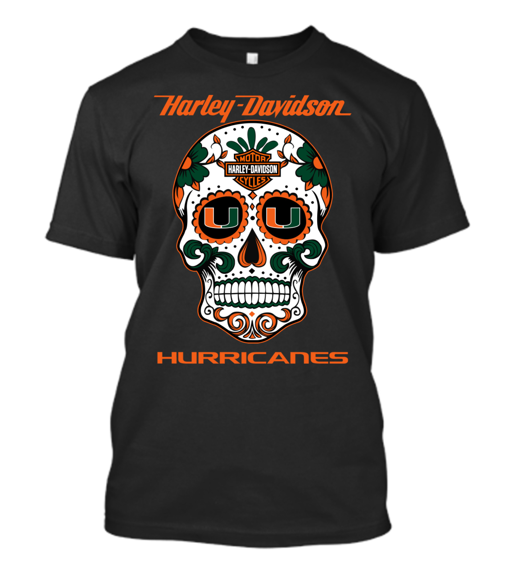 Harley Davidson Miami Hurricanes U Logo Sugar Skull T-Shirt