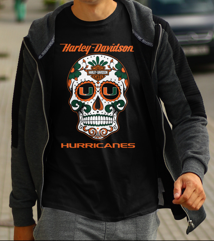 Harley Davidson Miami Hurricanes U Logo Sugar Skull T-Shirt