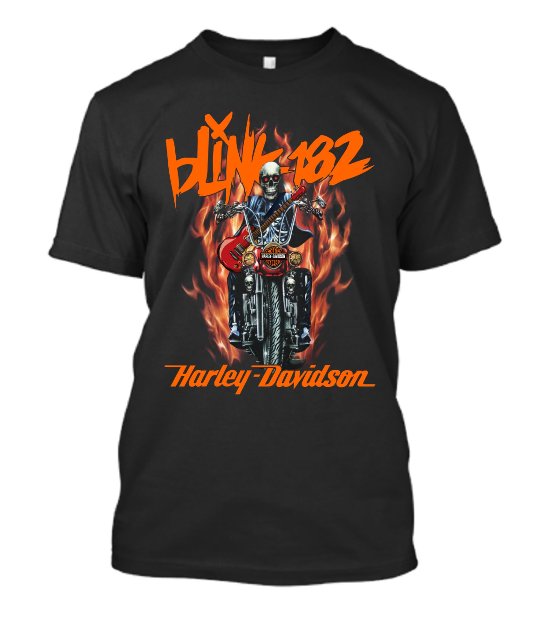 Blink 182 Harley Davidson Skeleton Guitar Flames T-Shirt