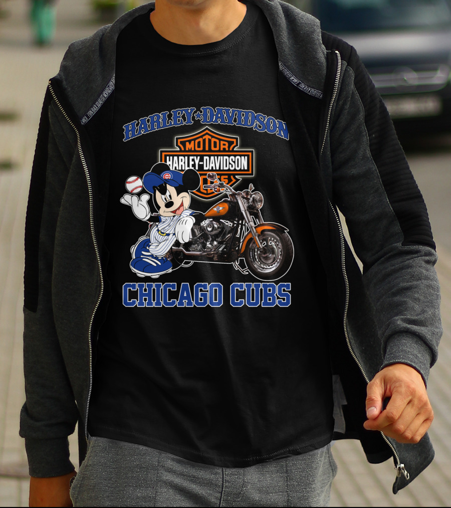 Harley Davidson Motor Mickey Baseball Chicago Cubs T-Shirt