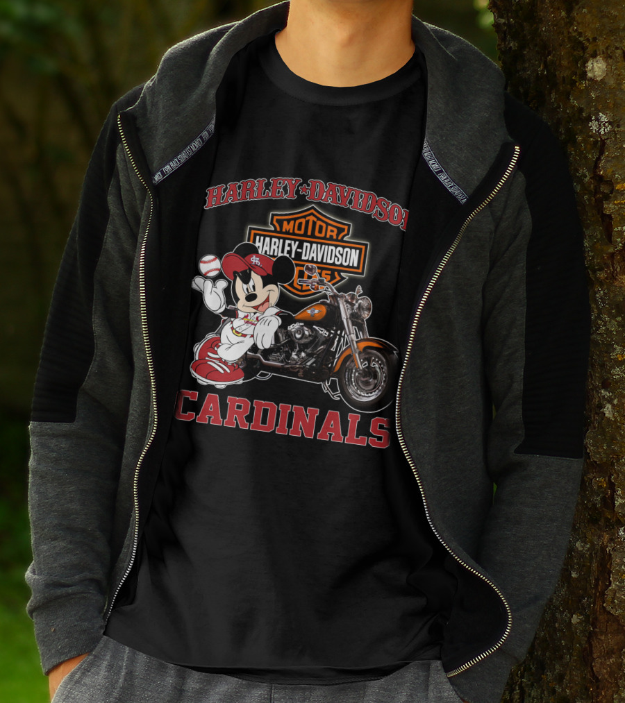 Harley Davidson St Louis Cardinals Mickey Mouse Motorcycle T-Shirt