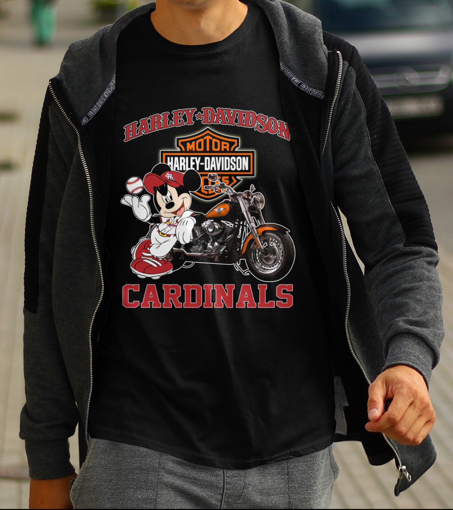 Harley Davidson St Louis Cardinals Mickey Mouse Motorcycle T-Shirt