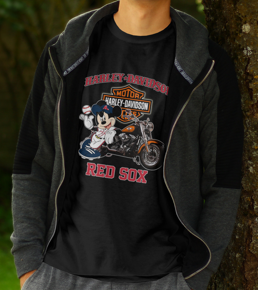 Harley Davidson Motorcycles Mickey Mouse Red Sox T-Shirt