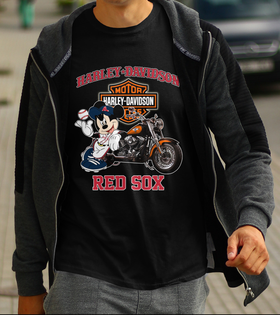 Harley Davidson Motorcycles Mickey Mouse Red Sox T-Shirt