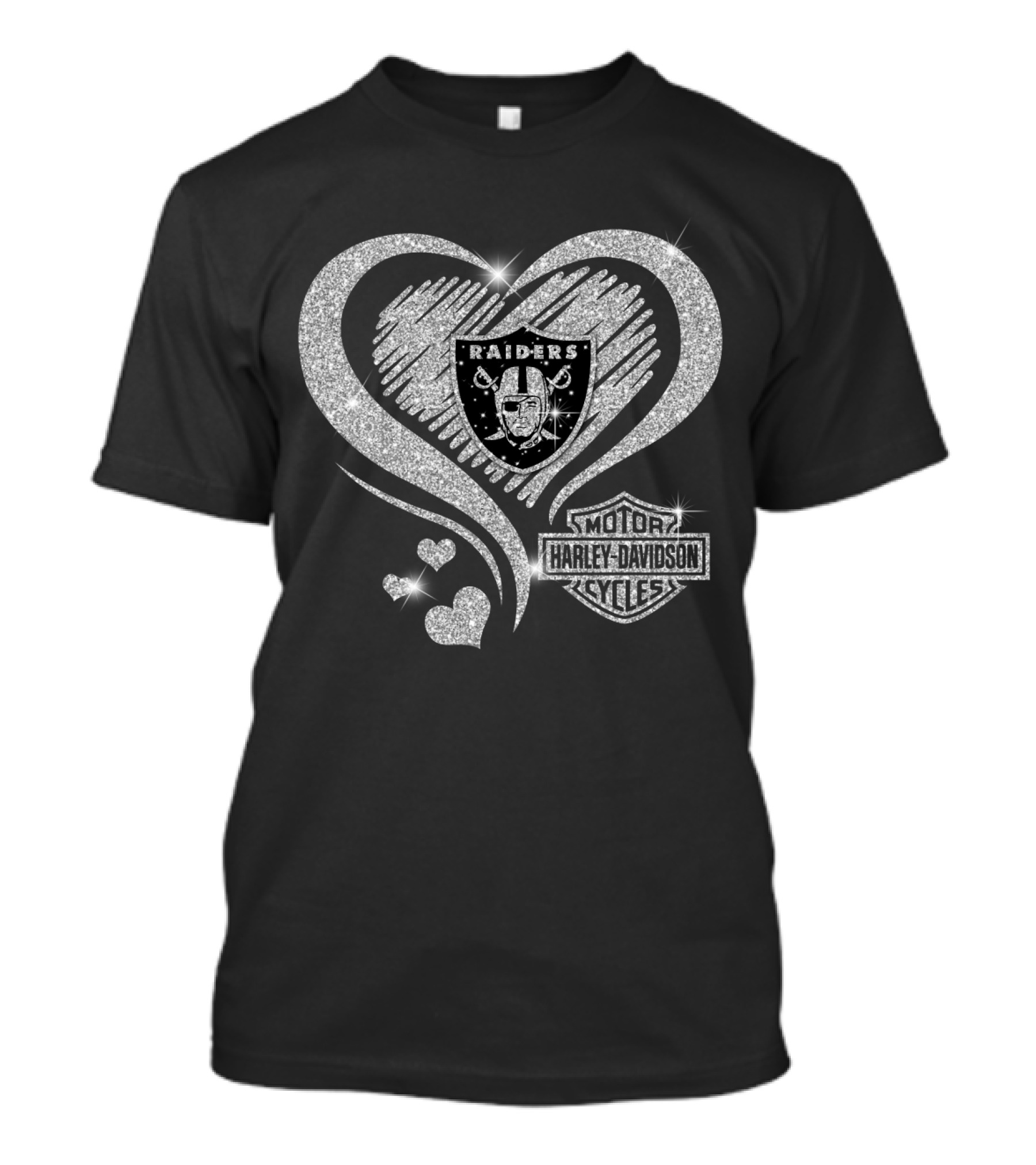 Hd Nfl Oakland Raiders Harley Davidson Sparkle Heart T-Shirt