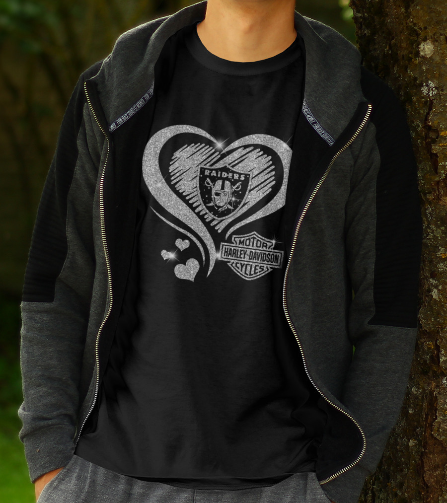 Hd Nfl Oakland Raiders Harley Davidson Sparkle Heart T-Shirt