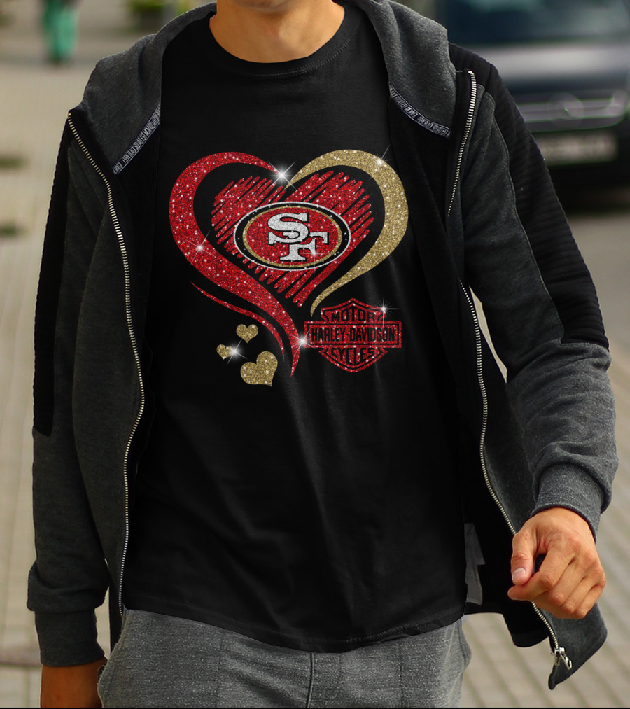 San Francisco 49ers Heart Harley Davidson Motorcycles Style T-Shirt