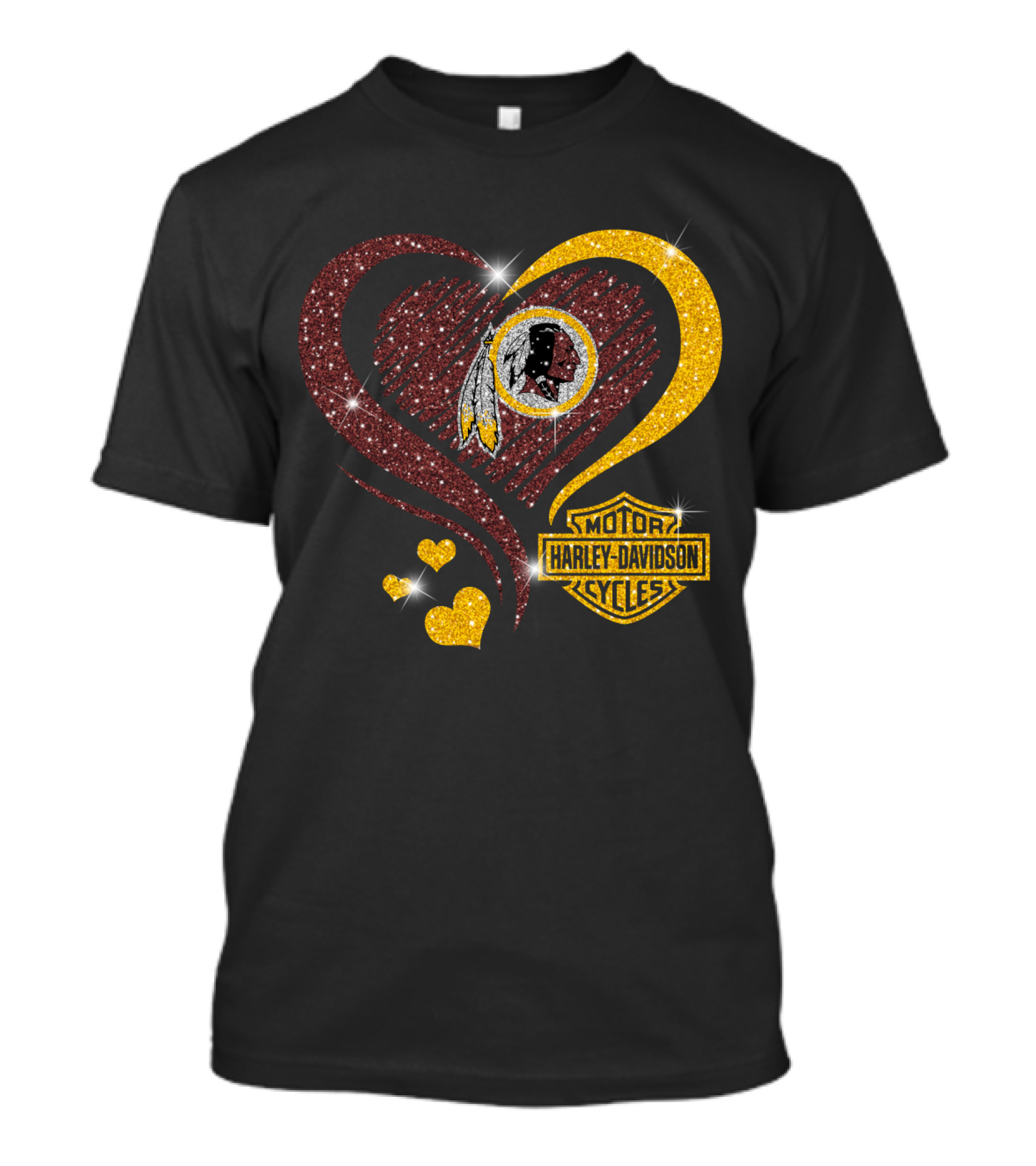 Hd Nfl Washington Redskins Harley Davidson Heart Sparkle T-Shirt