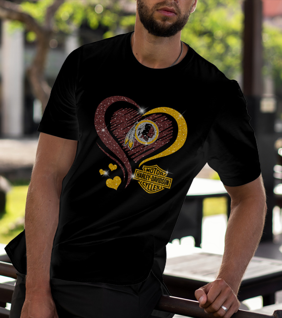 Hd Nfl Washington Redskins Harley Davidson Heart Sparkle T-Shirt