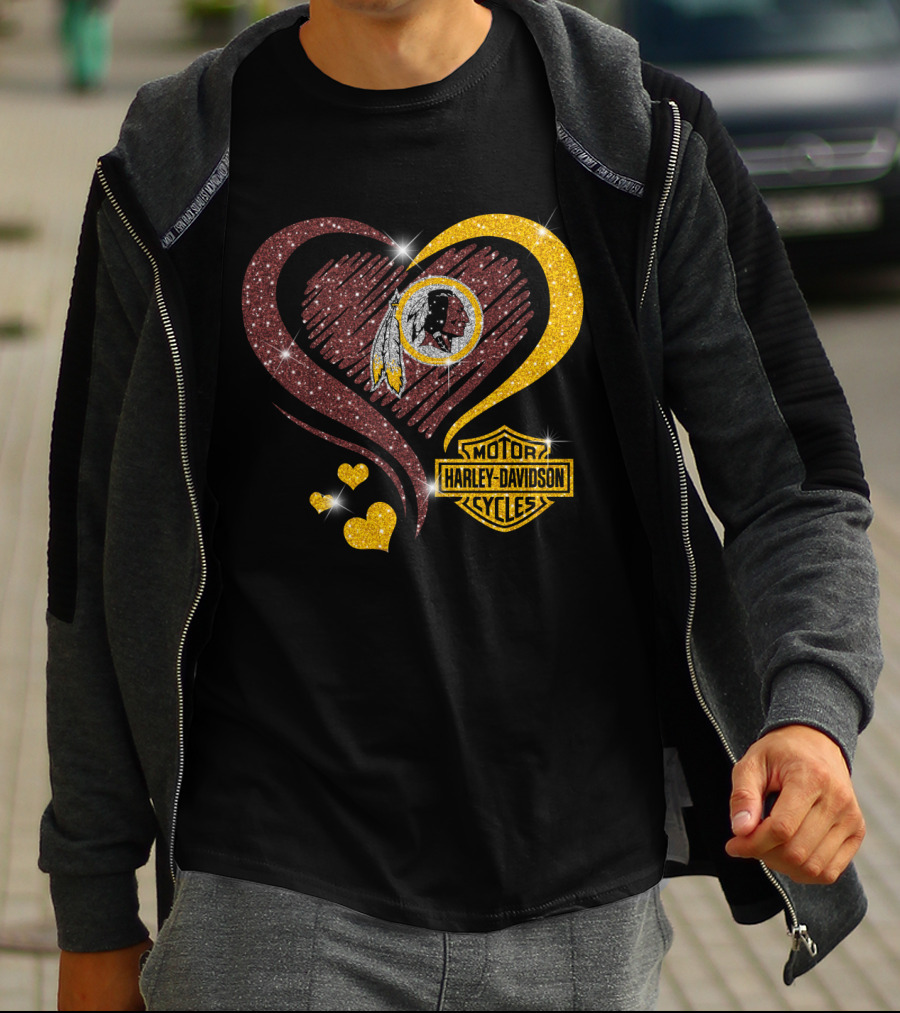 Hd Nfl Washington Redskins Harley Davidson Heart Sparkle T-Shirt