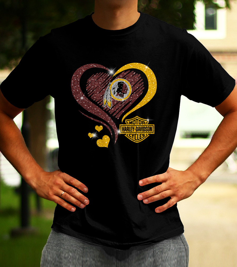 Hd Nfl Washington Redskins Harley Davidson Heart Sparkle T-Shirt