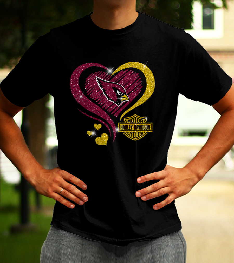 Arizona Cardinals Love Heart Harley Davidson Motor Cycles T-Shirt