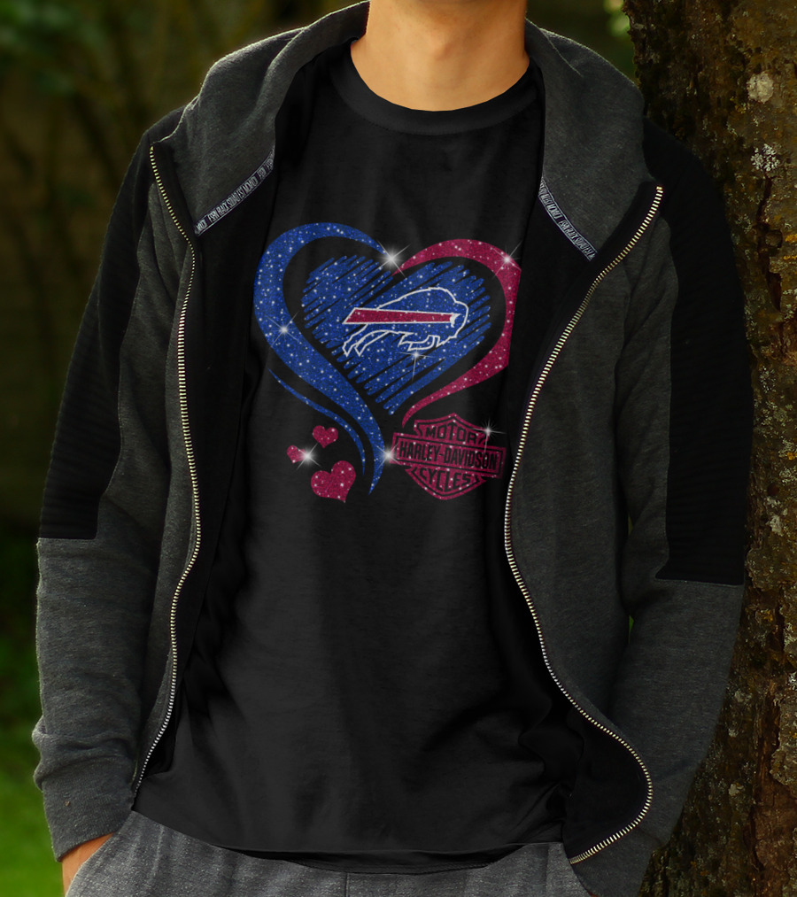 Buffalo Bills Heart Harley Davidson Motorcycles T-Shirt