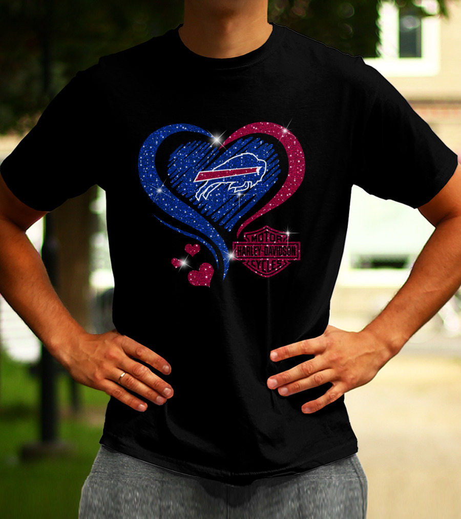 Buffalo Bills Heart Harley Davidson Motorcycles T-Shirt
