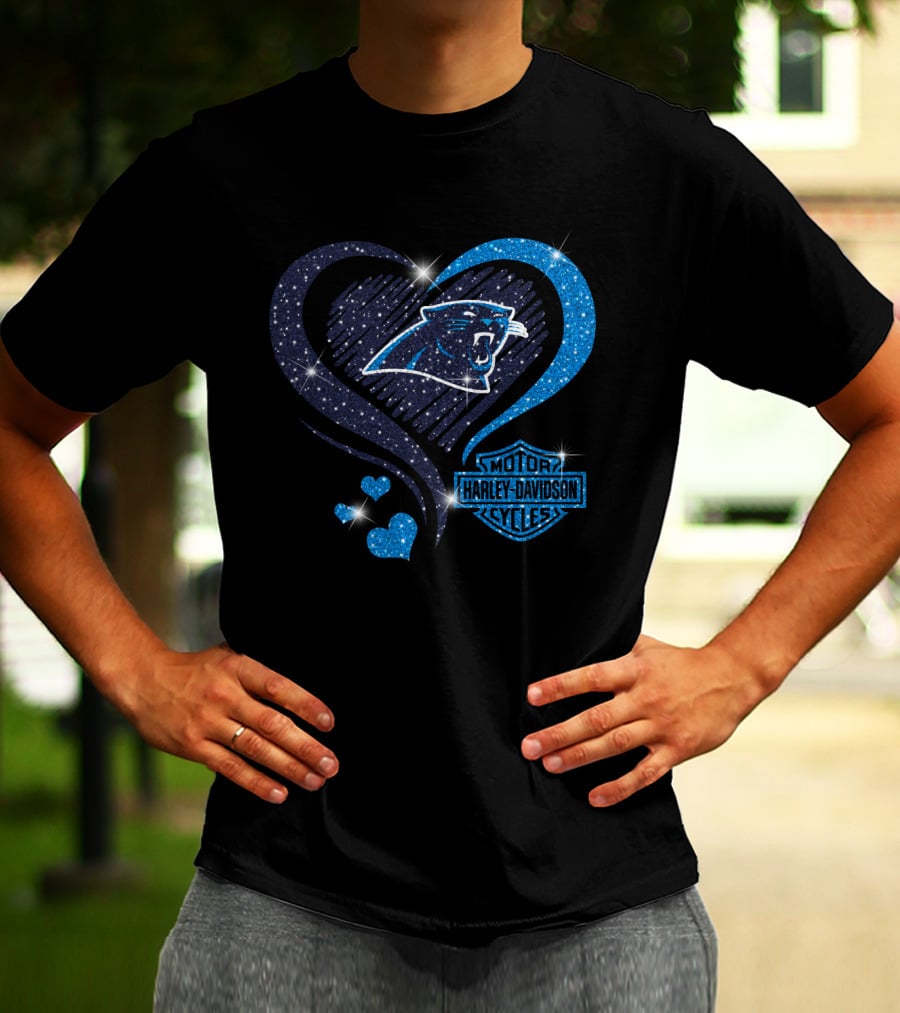 Carolina Panthers Heart Harley Davidson Cycles T-Shirt