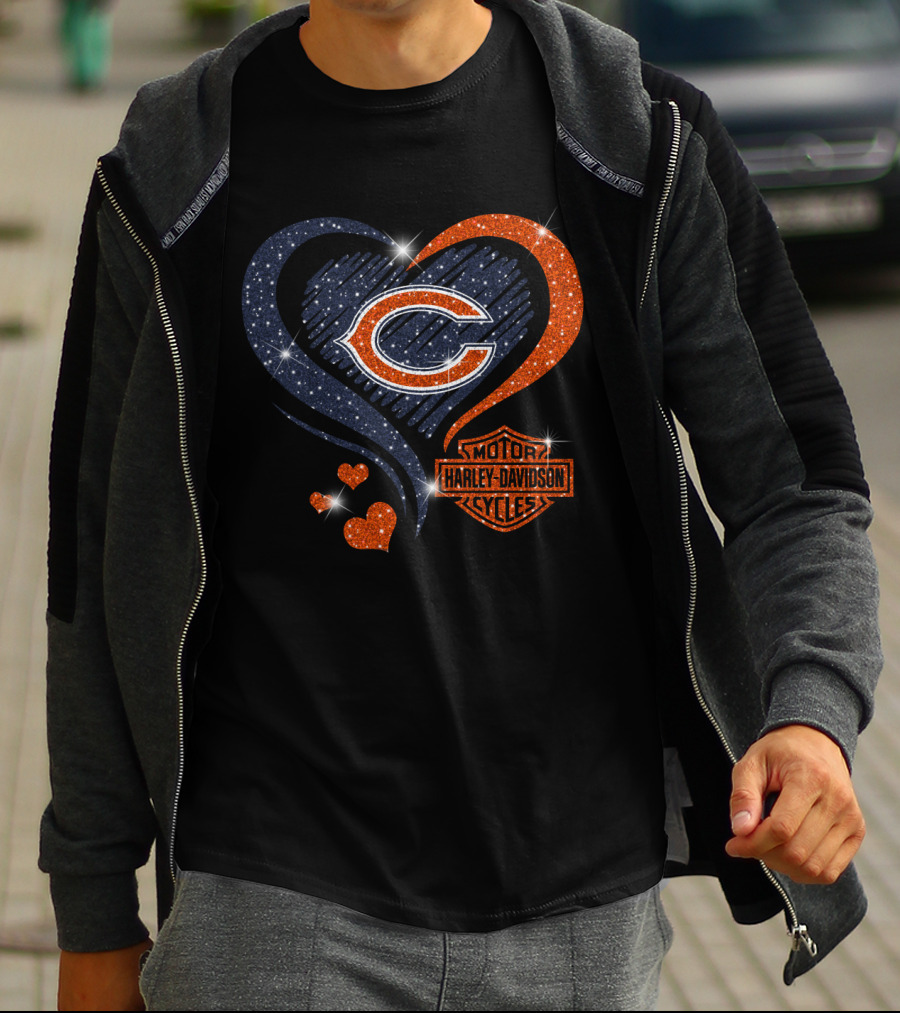 Chicago Bears Harley Davidson Heart T-Shirt