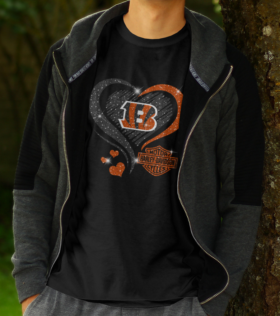 Cincinnati Bengals Harley Davidson Heart T-Shirt