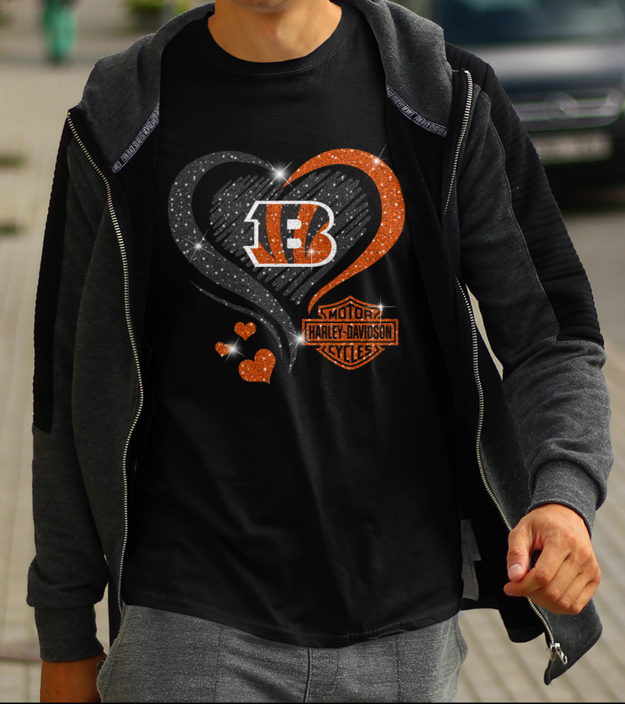 Cincinnati Bengals Harley Davidson Heart T-Shirt