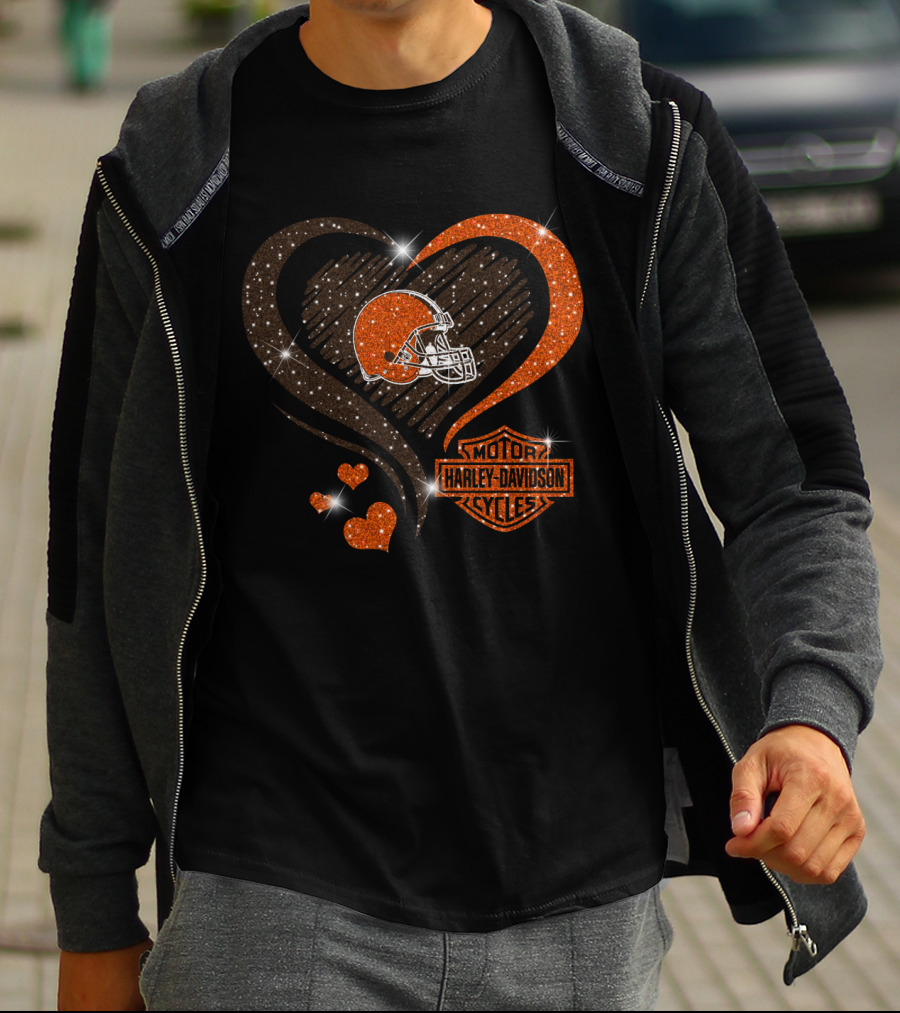 Harley Davidson Cleveland Browns Heart T-Shirt