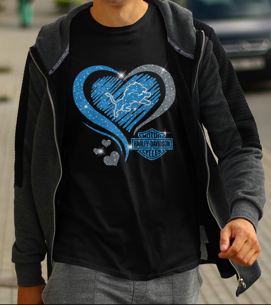 Hd Ll Detroit Lions Harley Davidson Cycles Sparkle Heart T-Shirt