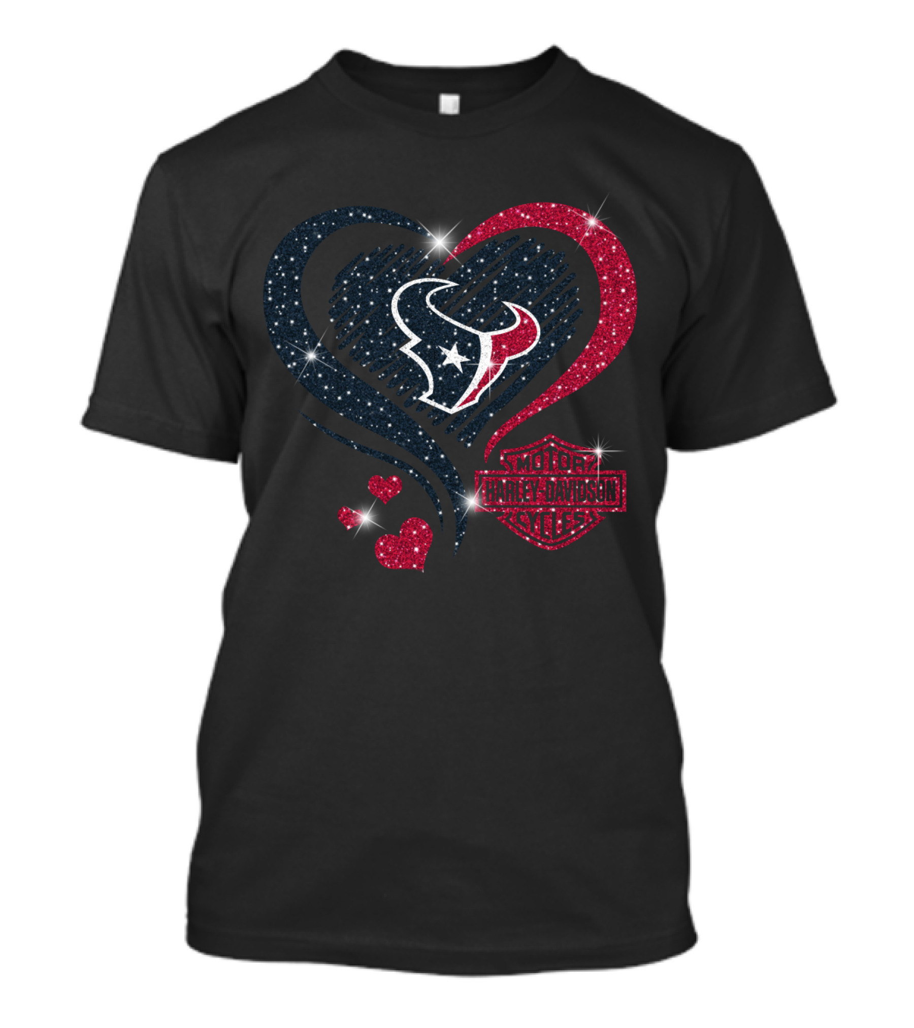 Harley Davidson Houston Texans Heart Sparkle T-Shirt