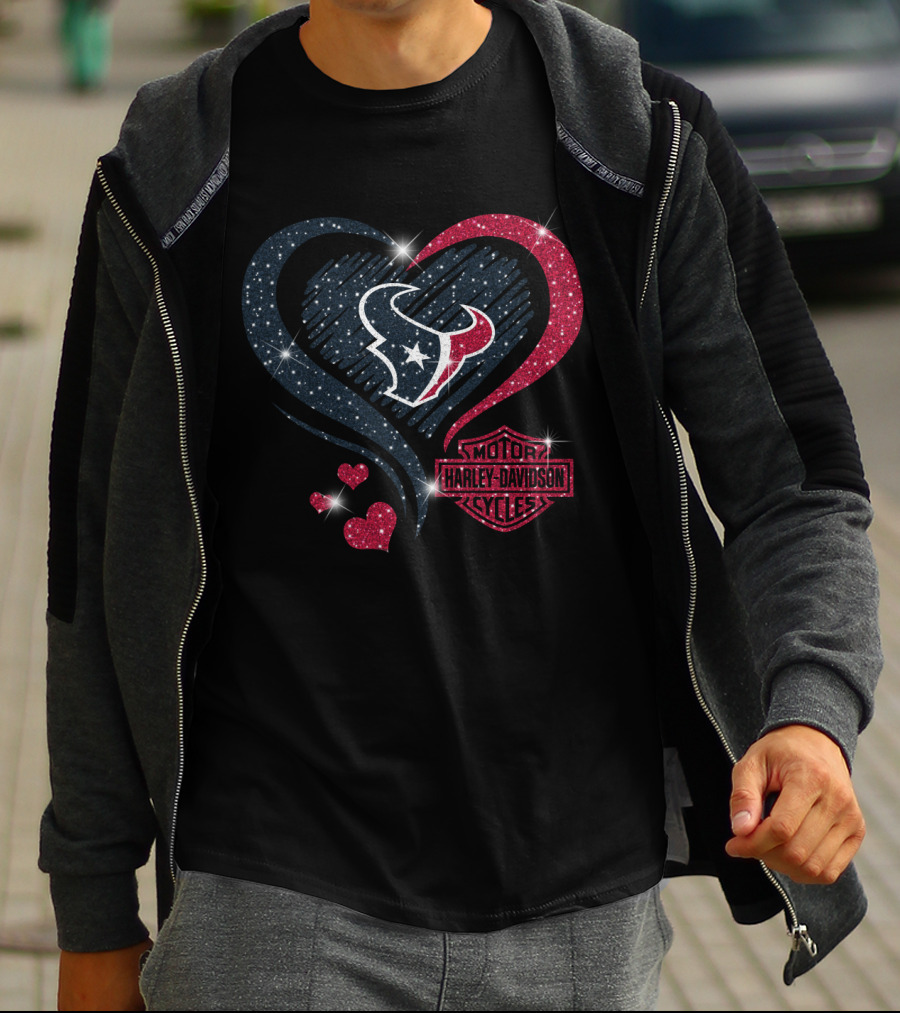 Harley Davidson Houston Texans Heart Sparkle T-Shirt