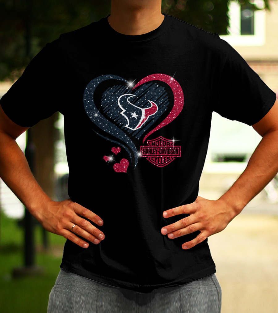Harley Davidson Houston Texans Heart Sparkle T-Shirt
