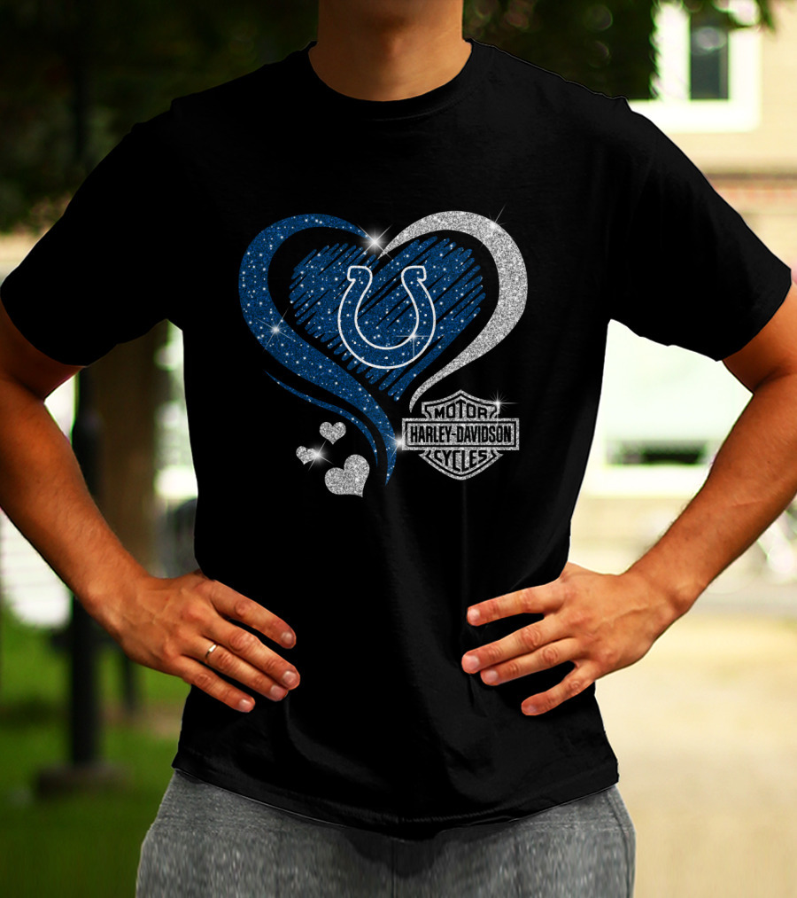 Indianapolis Colts Heart Harley Davidson Sparkle T-Shirt