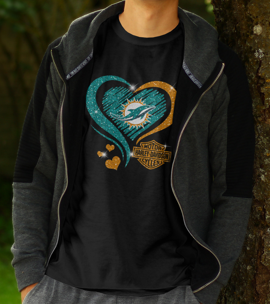 Miami Dolphins Harley Davidson Heart T-Shirt