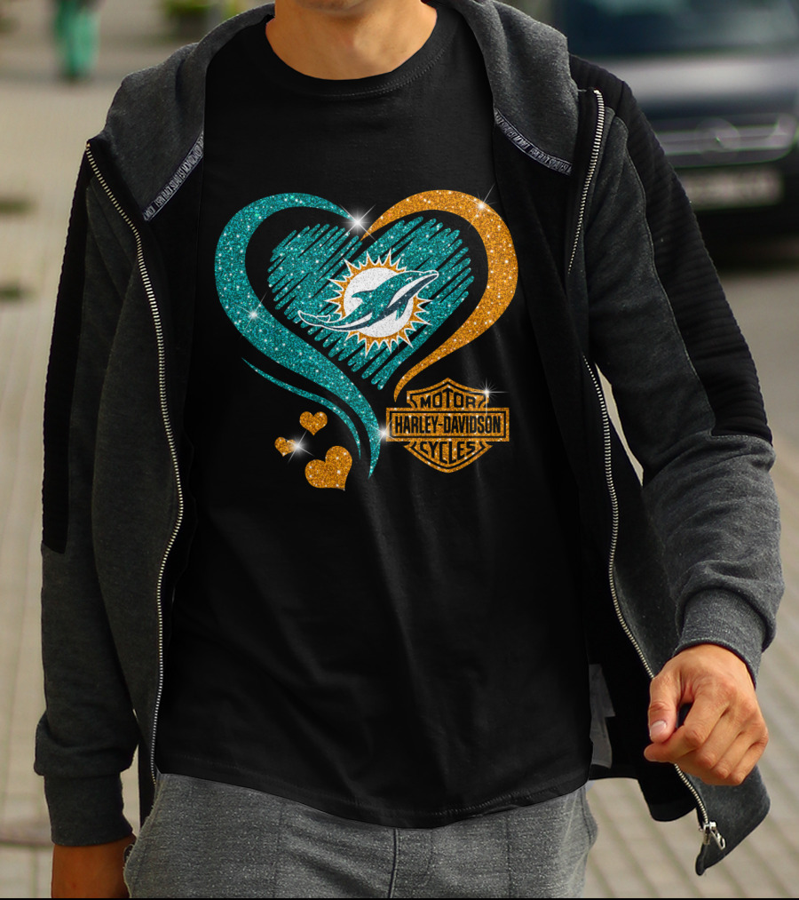 Miami Dolphins Harley Davidson Heart T-Shirt