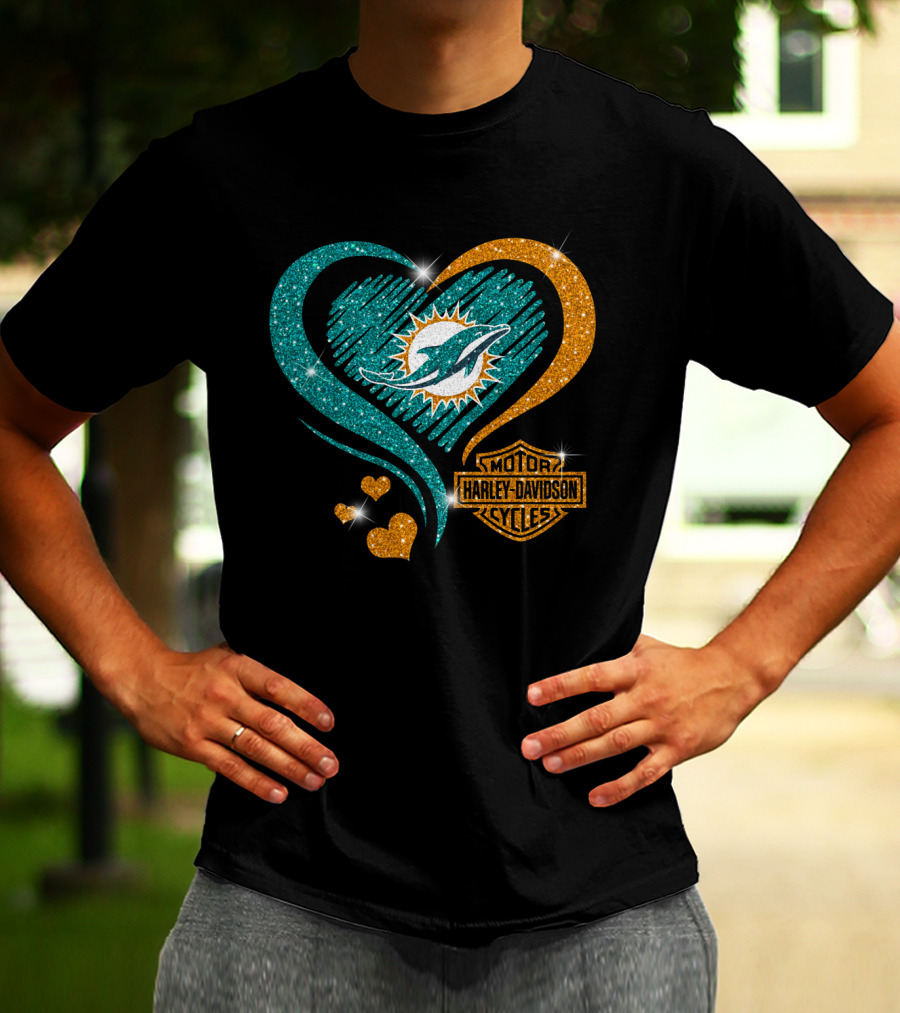 Miami Dolphins Harley Davidson Heart T-Shirt