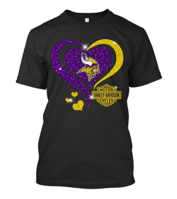 Minnesota Vikings Harley Davidson Heart T-Shirt