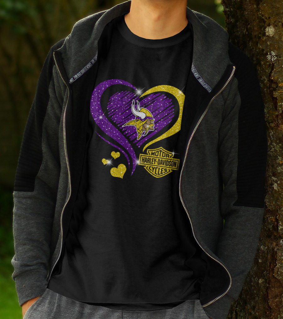 Minnesota Vikings Harley Davidson Heart T-Shirt