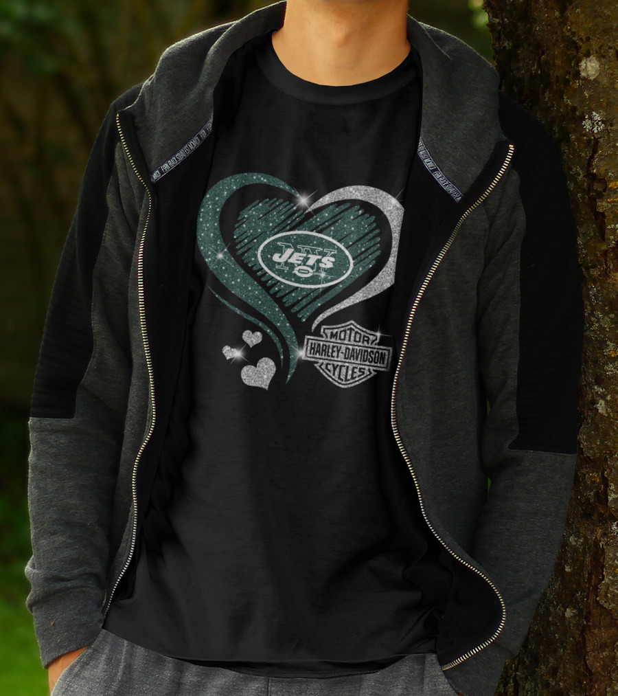 New York Jets Harley Davidson Heart T-Shirt