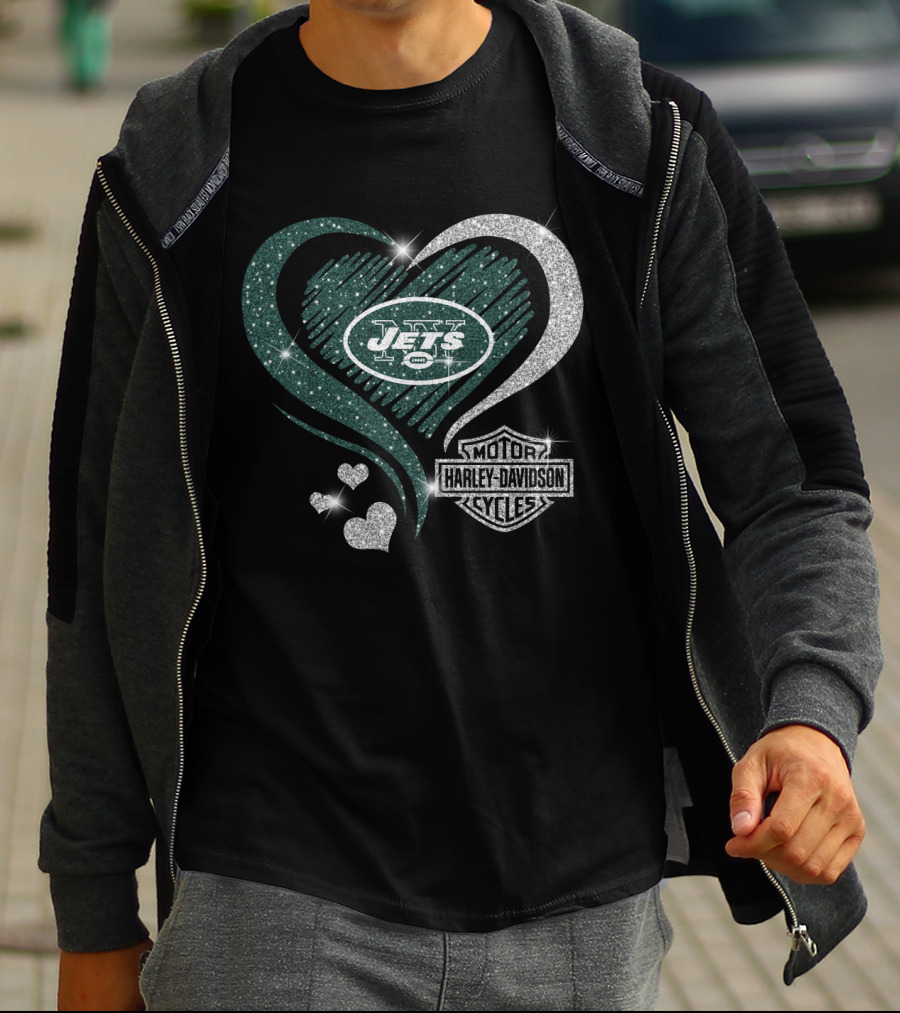 New York Jets Harley Davidson Heart T-Shirt