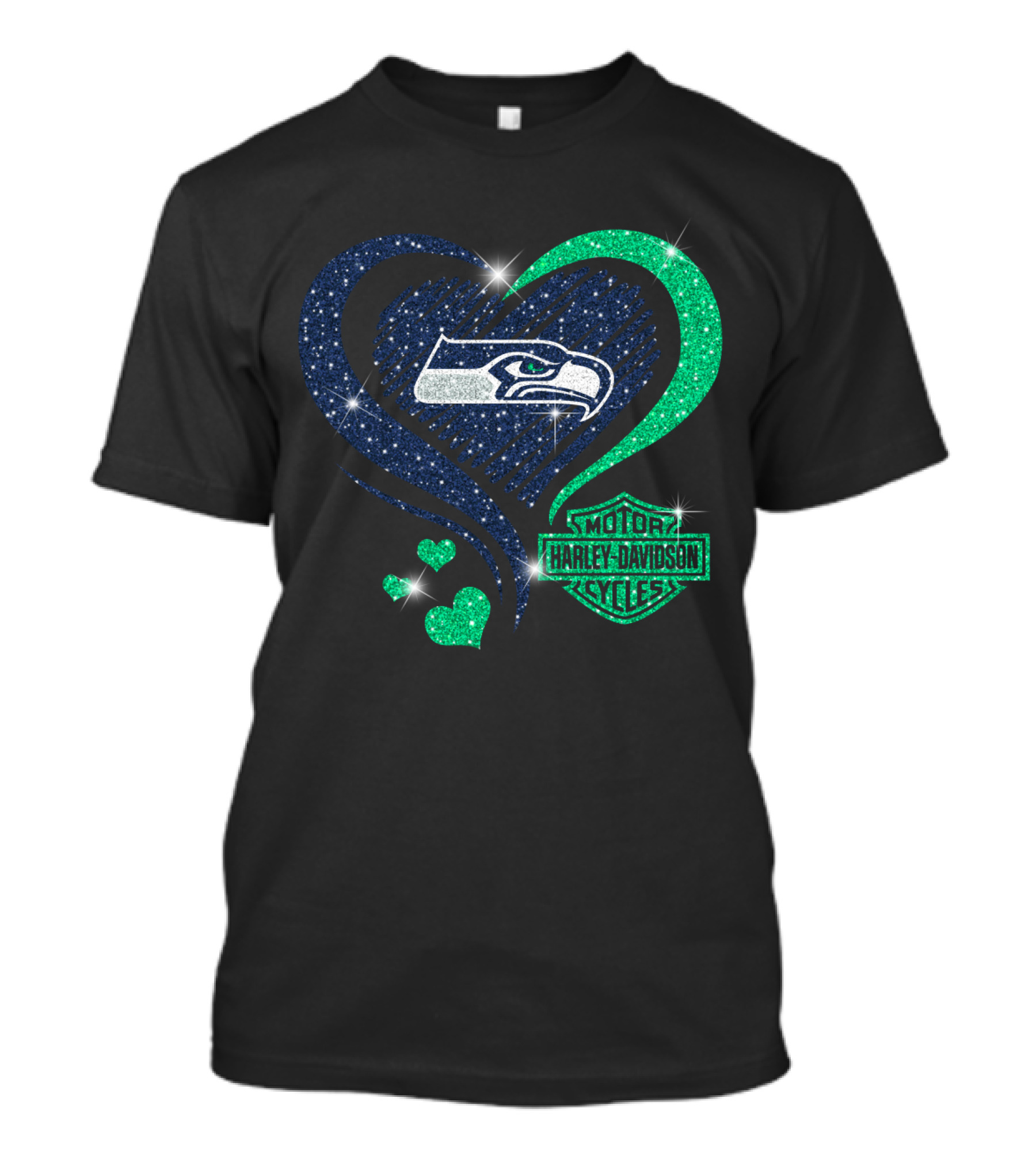 Harley Davidson Motorcycles Heart With Seattle Seahawks T-Shirt
