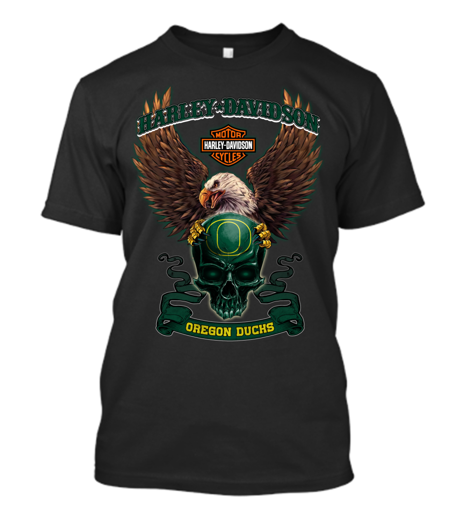 Harley Davidson Motorcycles Oregon Ducks Eagle Skull T-Shirt