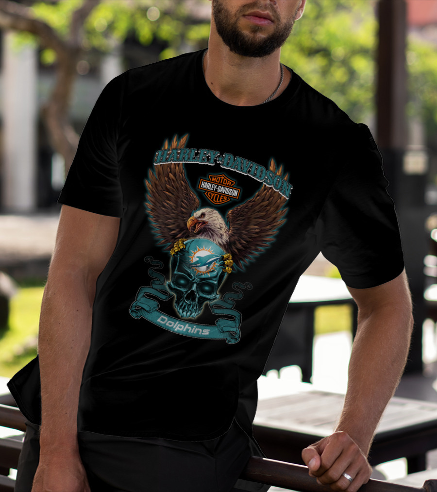 Harley Davidson Dolphins Motor Cycles Eagle And Skull Miami T-Shirt